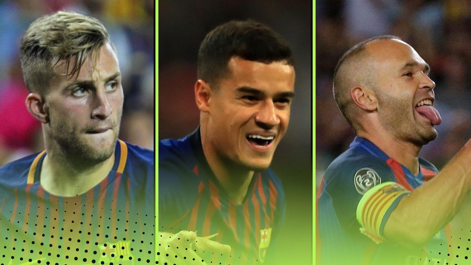 Former Barcelona players Gerard Deulofeu, Philippe Coutinho, Andres Iniesta