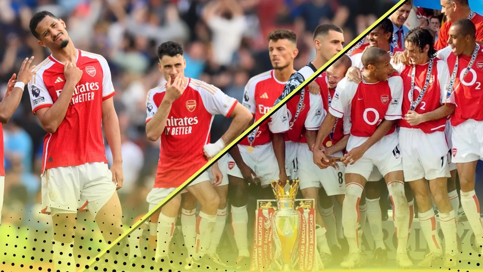 Biểu đồ so sánh thành tích Ngoại hạng Anh 2023-24 của Arsenal với mùa giải Bất bại 2003-04