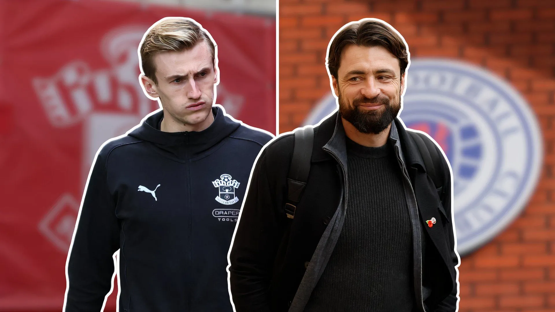 Hình ảnh tổng hợp về tin đồn chuyển nhượng Flynn Downes giữa Southampton, Rangers và Russell Martin.