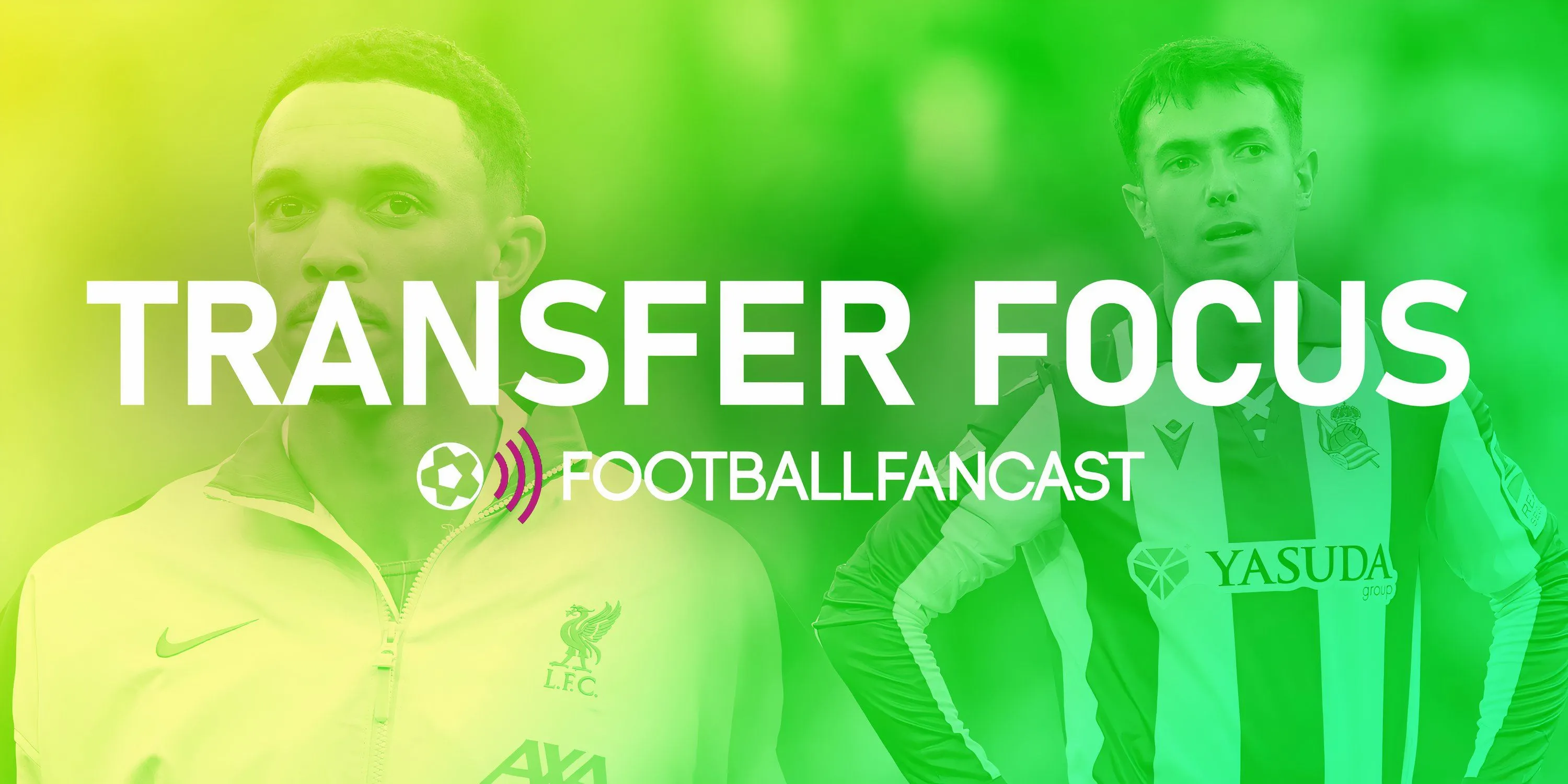 Banner &quot;Transfer Focus&quot; với biểu tượng chuyển nhượng bóng đá, nhấn mạnh tin tức thị trường cầu thủ.