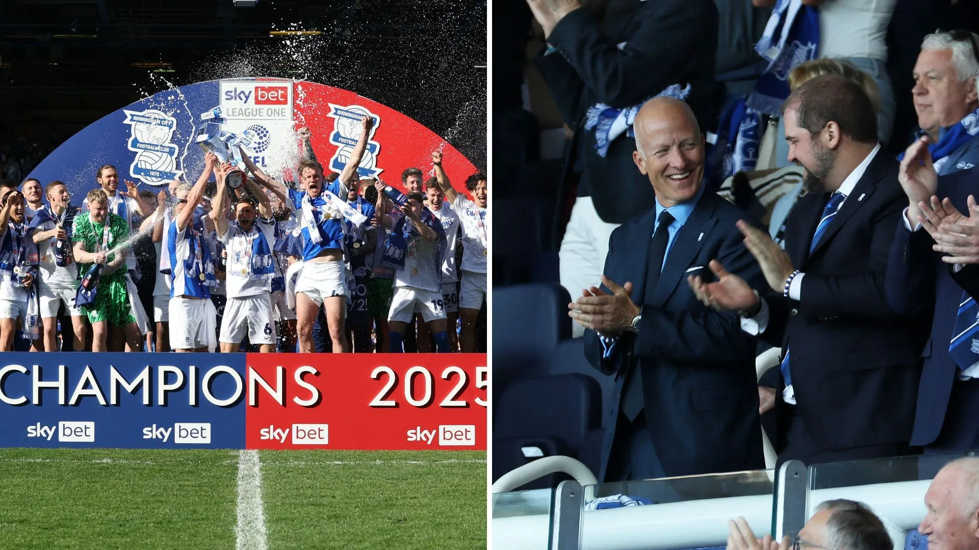 Cảnh tượng cổ động viên Birmingham City ăn mừng trên khán đài sân vận động