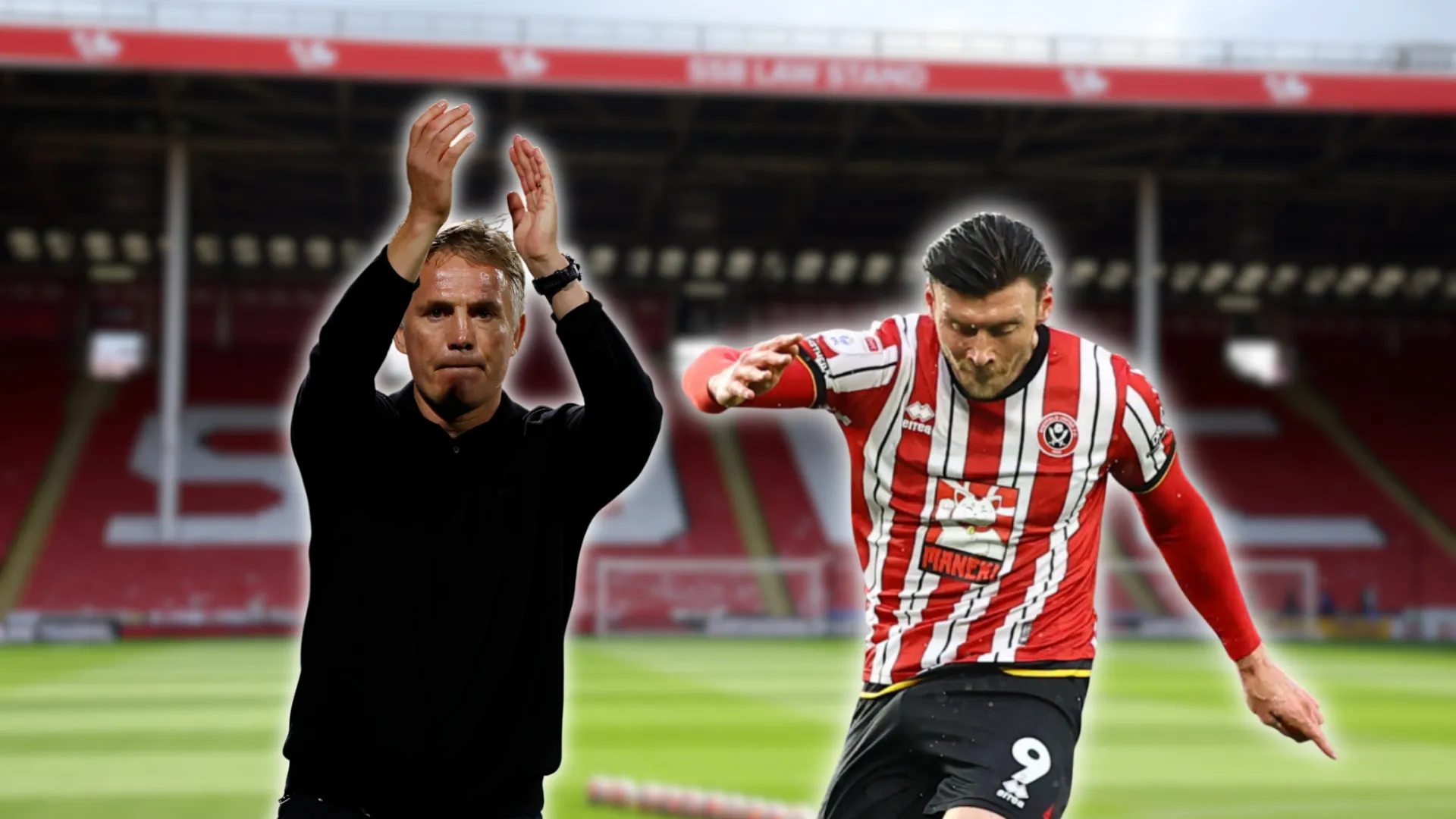 HLV Phil Parkinson của Wrexham và tiền đạo Kieffer Moore của Sheffield United