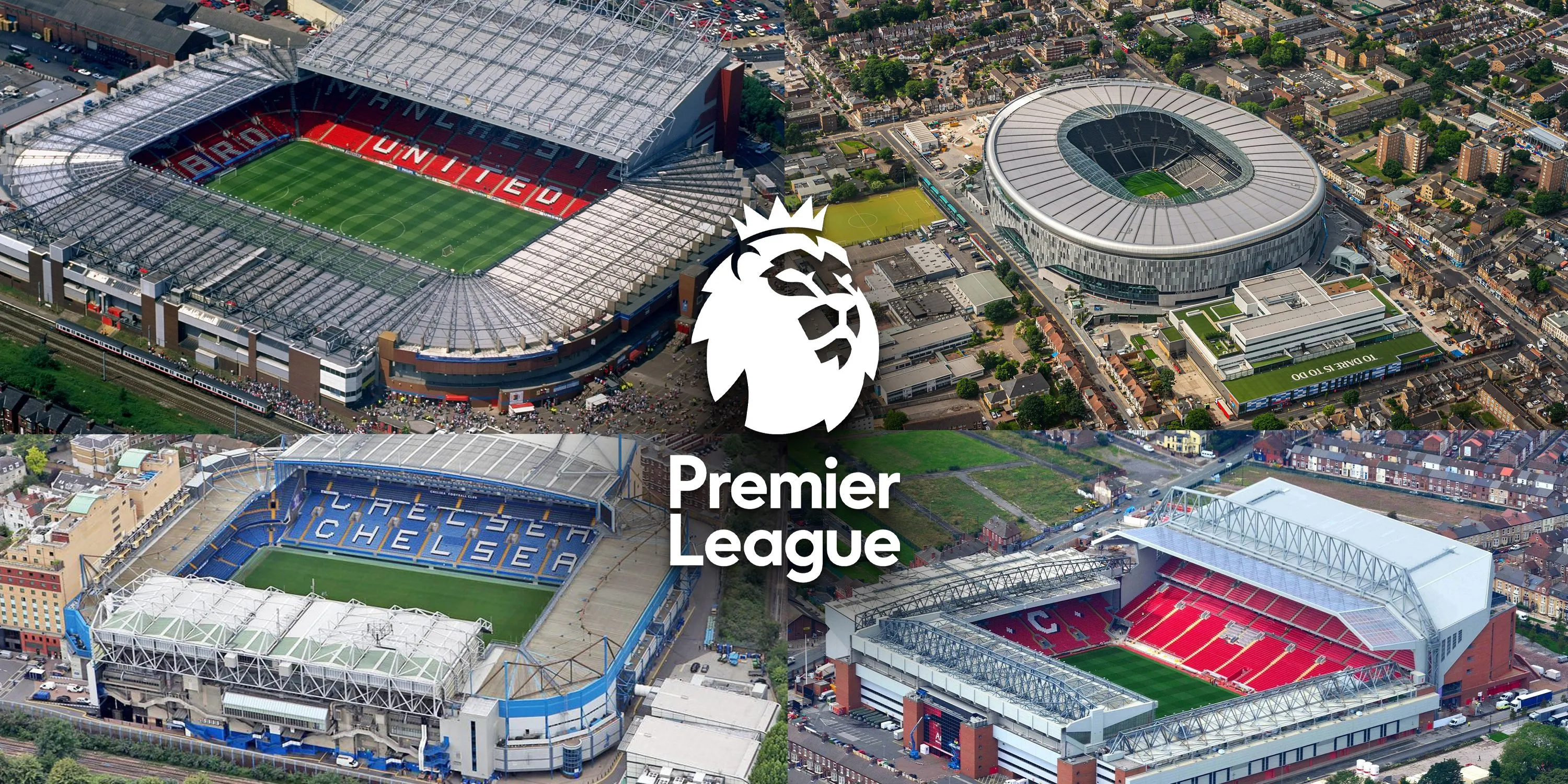 Toàn cảnh một số sân vận động của các câu lạc bộ Premier League với khán đài đông kín cổ động viên.
